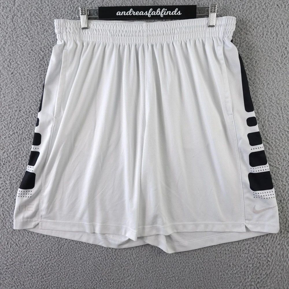 Nike Elite Basketball Shorts Mens XXL White Black Dri Fit Pull On Athletic 9